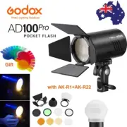 Godox AD100pro TTL 2.4G HSS Camera Pocket Flash+AK-R22 Diffusion Dome+AK-R1