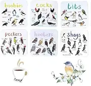 6 pcs Square Coasters,Naisfei Bird Pun Coasters Funny Housewarming Gift Coasters Bar Sets for Home Desk Decor Bar Gifts Drink Coasters for Tabletop Protection Kitchen Accessories