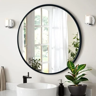 20 Inch Modern Round Wall Mirror Aluminum Frame with Silver 20"L x 20"W Black