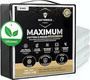 MATTSHIELD New Maximum 3-Piece Kit - 100% Waterproof Organic Cotton Mattress Protector King + 2 Queen Size Pillow Protectors with Zipper, Skin-Friendly, Breathable, Fitted Mattress Cover