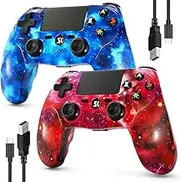 2 Pack Wireless Controller for PS4, Wireless Remote Control Compatible with Playstation 4/Pro/Slim/PC with Double Shock, Touch Pad, Six-axis Motion Sensor(Galaxy Blue and Red)