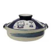 Banko-yaki Donabe (Clay Pot) 9-go Size - Lucky Cat Design - Made in Japan 3200ml