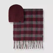 $54 Kenneth Cole Reaction Men's Red Plaid Scarf & Solid Beanie Set One Size