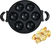 Heaunzy Japan large aperture takoyaki pan,cake mold baking pan,making masa (rice pancake),fry eggs,Poffertjes pan,Appam pan,Banh khot pan,Masa pan,cupcake pan,takoyaki maker,Nonstick,0.95kg(7 Hole)