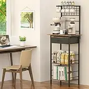 Coffee Bar Station,5 Tier Coffee Stand with Organizer Storage Drawers,Kitchen Corner Cabinet with 4 S-Shaped Hooks & Dual Wood,Kitchen Shelf for Small Spaces, Living Room ,Entryway, Rustic Brown
