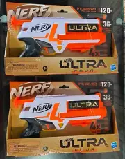 (2) Nerf ULTRA FOUR Dart Blaster 4X Extreme Distance 120 ft Aerofin Darts