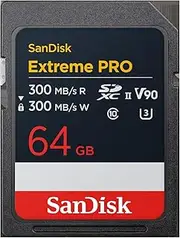 SanDisk Extreme PRO 64GB SDXC UHS-II Card, up to 300MB/s Read Speed & Write Speed, V90.8K. The Professional Performance Data of The Card Allow The Recording of 8K Videos
