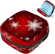 Sanitary Napkin Storage Bag,Period Bag,Christmas Red Winter Snowflakes,Sanitary Bags for Feminine Products