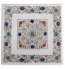 24" white marble table top coffee malachite marquetry inlay art work