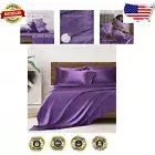 Lavender Satin King Sheets Set - 6 Pcs Silky Bedding with Deep Pocket
