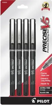 26002 Pilot Precise V5 Premium Rolling Ball Pen, Ex Fine 0.5mm, Black, Set of 4