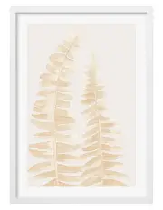 [Profile Australia] Australian Made Watercolour Fern Leaves Beige Art Print A2 in White Frame