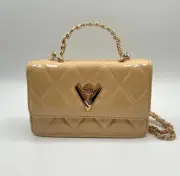 Valentino Orlandi Quilted V-Logo Bag•Gold-chain Strap& Top Handle•NWT MSRP $349