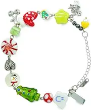 [Christmas Mall] Handmade Charm Bracelet with Murano Glass Gemstones, Christmas Tree Jewelry