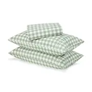 Gingham Flannelette Cotton Sheet Set - Double Bed, Green