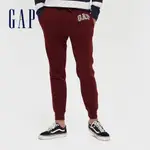 GAP 男女同款 LOGO刷毛抽繩束口鬆緊棉褲 碳素軟磨系列-暗紅色(618882)