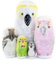 Set of 5 Owl Animal Theme Wooden Russian Nesting Doll Handmade Matryoshka Doll for Kids Birthday Christmas Home Decoration