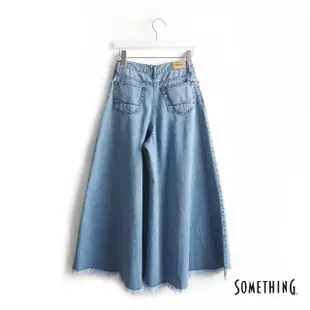 【SOMETHING】女裝 剪接寬版牛仔褲(中古藍)