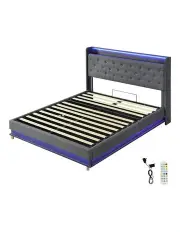 [Levede] LED Light Double Bed Frame in Grey