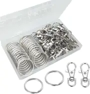 60 Pcs Premium Swivel Lanyard Snap Hook with Key Rings, Metal Lobster Clasp Keyc