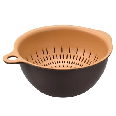 Strainer Colander Bowl Set, Medium Double Layer Drain Basin and Basket Brown