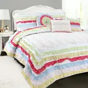 Rainbow Ruffle Lace Cotton 100%Cotton Quilt Set, Bedspread, Coverlet