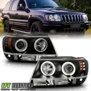 Black 99-04 Jeep Grand Cherokee CCFL Halo Projector Led Headlights Left+Right (for: Jeep)