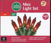 WONDER LANE Christmas/Holiday Mini Light Set RED-COLOR Green Wire 140ct (In/Out)