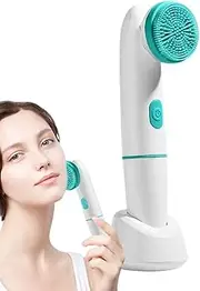 Facial Cleansing Brush - Electric Facial Scrubber Vibration Brush - Face Massager Skin Care Tools Ultrasonic with 2 Heads, Rechargeable for Deep Pore Cleansing