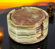 Onyx Green Coasters set with holder, tea coasters, barware coasters 3.5 inch