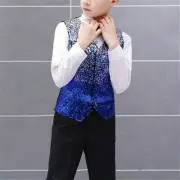 Boys Kids Sequin Waistcoat with Bow Tie Glitter Vest Top Stage Dress Costume