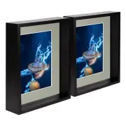 2x Black 8" x 10" 3D Deep Box Photo Frames Grey 5" x 7" Mount Shadow Picture