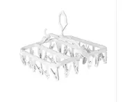 Foldable Clip Hangers with 32 Drying Clips, Underwear Hanger with Clips, Plastic Laundry Clip and Drip Drying Hanger - White