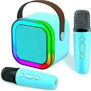 YINCORD Mini Karaoke Machine for Kids Adults, Portable Bluetooth Karaoke Microphone Singing Speaker with 2 Mic and Light, Birthday Gifts Toys for All Smartphones, Family,Home Party (Blue)