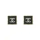 CHANEL CC LOGO金屬方框搭配皮革設計穿式耳環(金x黑)