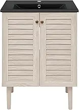 Swiss Madison Bron 24" Freestanding Bathroom Vanity in White Oak with Black Sink Top