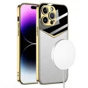GKK Electroplating Phone Case for iPhone 14 Pro Max Slim Case TPU+PC+PU Leather Phone Shell