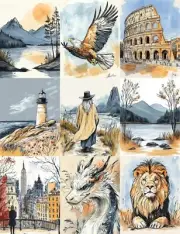 MidJourney Ink Wash Nature Art Prompt, Minimalist Brushwork Illustrations