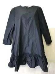 COS Women's Long Sleeve 1/4 Front Zip Crew Neck Gathered Hem Navy Dress Size 8