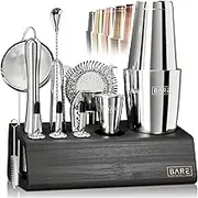 BARE BARREL® Mixology Bartender Kit Bar Set | 14-Piece Cocktail Shaker Set | Pro Barware Mixing Tools for Home Bartending | Incl. 35 Recipe Cards | Gift Set (28oz Boston, Silver Black)