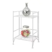 Pemberly Row Two-Tier Folding Shelf in White Metal Finish