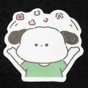 Puppy Dog Green Shirt Top Flowers Celebrate Happy Cute Chibi Kawaii Sticker