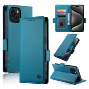 Wallet Case for IPhone 15,Slim Protective Shockproof Case With Card Holder,Premium PU Leather Kickstand-Blue