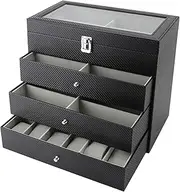 Vomeko 4 Layer 27 Slots Glasses Display Case, Sunglasses Organizer Box,Carbon Fibre Grey Liner, Sunglass Glasses Storage Holder Box for Home