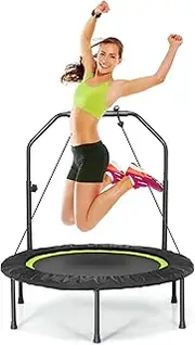 Giantex 40” Foldable Mini Trampoline, Indoor Fitness Trampoline with 43''-51" Height Adjustable Handle, Resistance Bands, Rebounder Exercise Trampoline for Adults, Kids