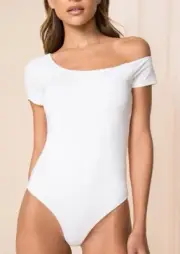 NWT- Mangopop Cap Sleeve Bodysuit, white Sz Small