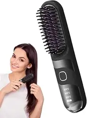 Mihauuke Small Hair Straightener | Curler Brush for Home Use,2-in-1 Temperature Adjustable Quick Styling Cordless Hair Straightener Brush for Home