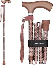 Switch Sticks Aluminum Adjustable Folding Cane and Walking Stick collapses and adjusts from 32 to 37 inches, Engraved Rose Gold