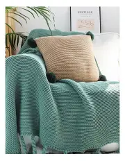 [SOGA] Tassel Fringe Knitting Throw Blanket in Green