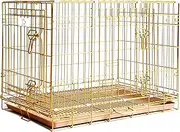 HOMEY PET Copper Gold Dog Crate 30 Inch, Portable Folding Metal Wire Dog Kennel Pet Dog Cage with Removable Floor Grid, Pull Out Pan, Double Doors, Handle for Medium-Small Breed Dogs Indoor Travel